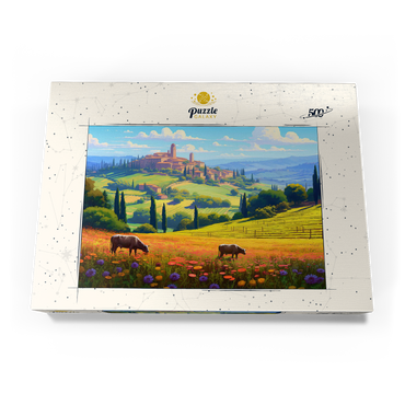 Darstellung des Puzzle Motivs Tuscan Countryside with Wildflowers and Rolling Hills 500 Puzzle Schachtel Ansicht3