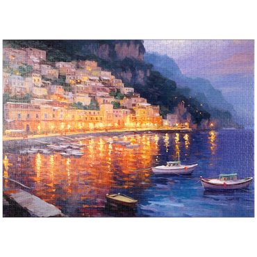 Darstellung des Puzzle Motivs puzzleplate Positano at Twilight with Reflections 1000 Puzzle