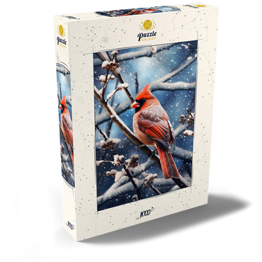 Darstellung des Puzzle Motivs Northern Cardinal in Winter Snow 1000 Puzzle Schachtel Ansicht2