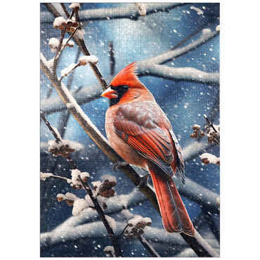 Darstellung des Puzzle Motivs puzzleplate Northern Cardinal in Winter Snow 1000 Puzzle