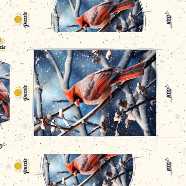 Darstellung des Puzzle Motivs Northern Cardinal in Winter Snow 1000 Puzzle Schachtel 3D Modell