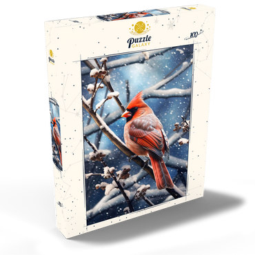 Darstellung des Puzzle Motivs Northern Cardinal in Winter Snow 100 Puzzle Schachtel Ansicht2