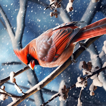 Darstellung des Puzzle Motivs Northern Cardinal in Winter Snow 100 Puzzle 3D Modell
