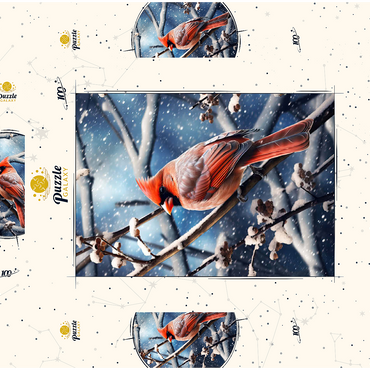 Darstellung des Puzzle Motivs Northern Cardinal in Winter Snow 100 Puzzle Schachtel 3D Modell