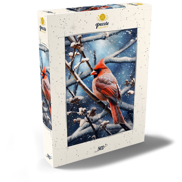Darstellung des Puzzle Motivs Northern Cardinal in Winter Snow 500 Puzzle Schachtel Ansicht2