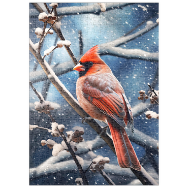 Darstellung des Puzzle Motivs puzzleplate Northern Cardinal in Winter Snow 500 Puzzle