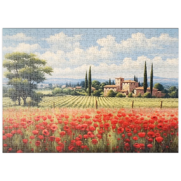 Darstellung des Puzzle Motivs puzzleplate Tuscan Countryside with Red Poppy Field 500 Puzzle