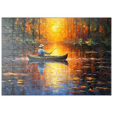 Darstellung des Puzzle Motivs puzzleplate Sunlit Canoe Ride on a Serene Lake 100 Puzzle