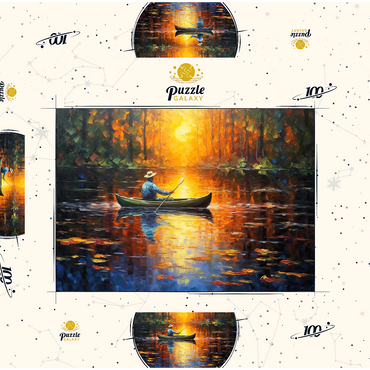 Darstellung des Puzzle Motivs Sunlit Canoe Ride on a Serene Lake 100 Puzzle Schachtel 3D Modell