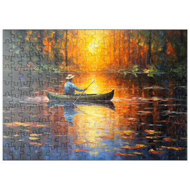 Darstellung des Puzzle Motivs puzzleplate Sunlit Canoe Ride on a Serene Lake 200 Puzzle