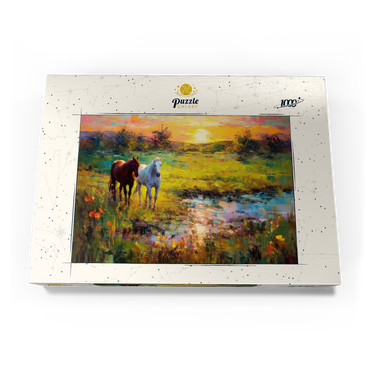 Darstellung des Puzzle Motivs Horses Grazing by Sunset Pond 1000 Puzzle Schachtel Ansicht3