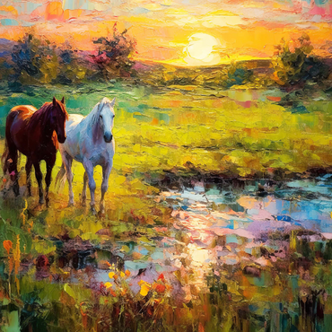Darstellung des Puzzle Motivs Horses Grazing by Sunset Pond 1000 Puzzle 3D Modell