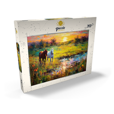 Darstellung des Puzzle Motivs Horses Grazing by Sunset Pond 200 Puzzle Schachtel Ansicht2