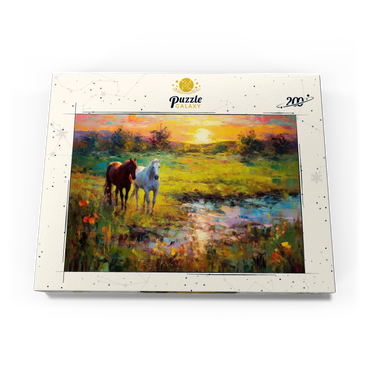 Darstellung des Puzzle Motivs Horses Grazing by Sunset Pond 200 Puzzle Schachtel Ansicht3