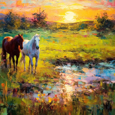 Darstellung des Puzzle Motivs Horses Grazing by Sunset Pond 500 Puzzle 3D Modell