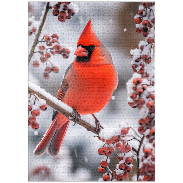 Darstellung des Puzzle Motivs puzzleplate Northern Cardinal on Snowy Branch 1000 Puzzle