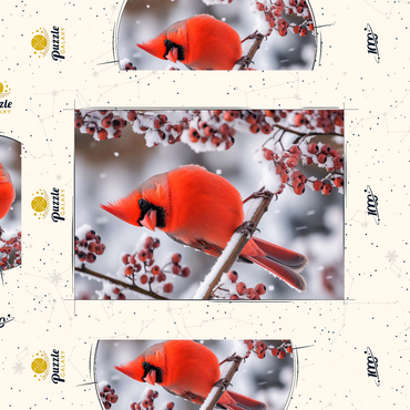 Darstellung des Puzzle Motivs Northern Cardinal on Snowy Branch 1000 Puzzle Schachtel 3D Modell