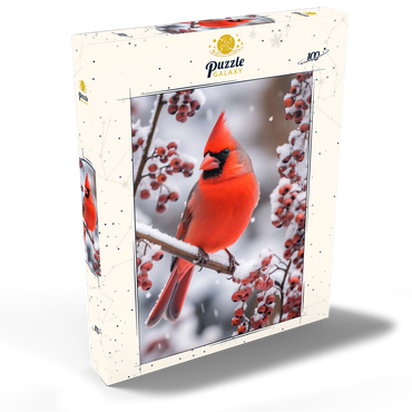 Darstellung des Puzzle Motivs Northern Cardinal on Snowy Branch 100 Puzzle Schachtel Ansicht2