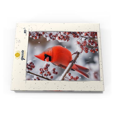 Darstellung des Puzzle Motivs Northern Cardinal on Snowy Branch 100 Puzzle Schachtel Ansicht3