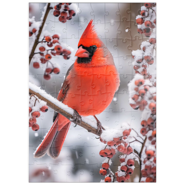 Darstellung des Puzzle Motivs puzzleplate Northern Cardinal on Snowy Branch 100 Puzzle