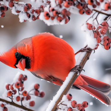 Darstellung des Puzzle Motivs Northern Cardinal on Snowy Branch 100 Puzzle 3D Modell