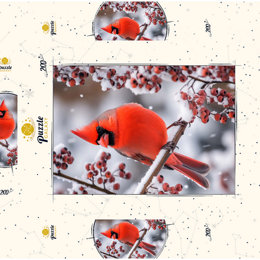 Darstellung des Puzzle Motivs Northern Cardinal on Snowy Branch 200 Puzzle Schachtel 3D Modell