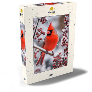 Darstellung des Puzzle Motivs Northern Cardinal on Snowy Branch 500 Puzzle Schachtel Ansicht2