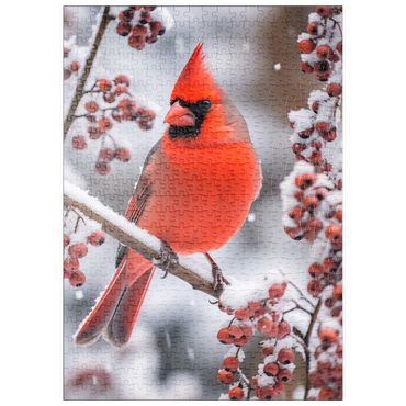 Darstellung des Puzzle Motivs puzzleplate Northern Cardinal on Snowy Branch 500 Puzzle