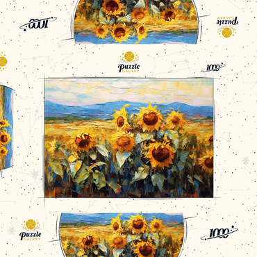 Darstellung des Puzzle Motivs Golden Sunflowers in Summer Fields 1000 Puzzle Schachtel 3D Modell