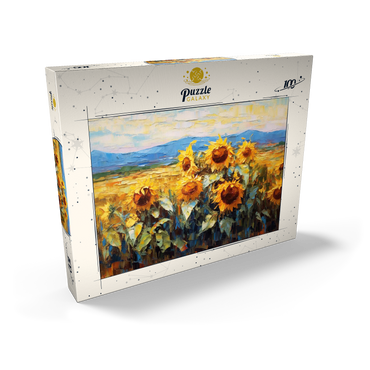 Darstellung des Puzzle Motivs Golden Sunflowers in Summer Fields 100 Puzzle Schachtel Ansicht2