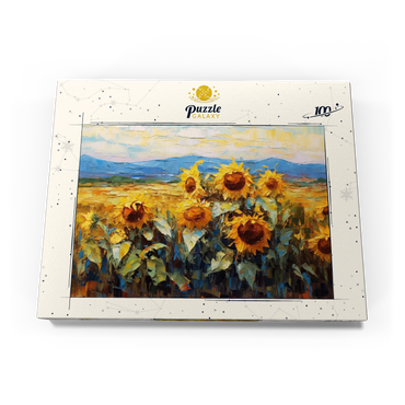 Darstellung des Puzzle Motivs Golden Sunflowers in Summer Fields 100 Puzzle Schachtel Ansicht3