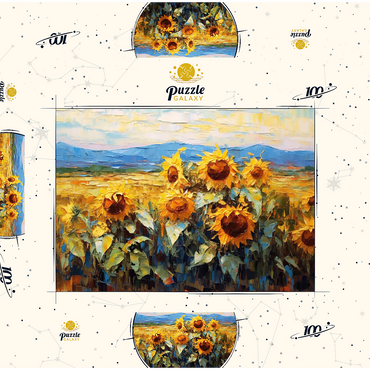 Darstellung des Puzzle Motivs Golden Sunflowers in Summer Fields 100 Puzzle Schachtel 3D Modell