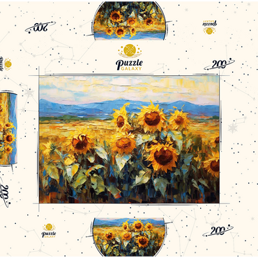 Darstellung des Puzzle Motivs Golden Sunflowers in Summer Fields 200 Puzzle Schachtel 3D Modell