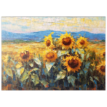 Darstellung des Puzzle Motivs puzzleplate Golden Sunflowers in Summer Fields 500 Puzzle