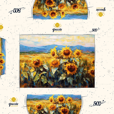Darstellung des Puzzle Motivs Golden Sunflowers in Summer Fields 500 Puzzle Schachtel 3D Modell