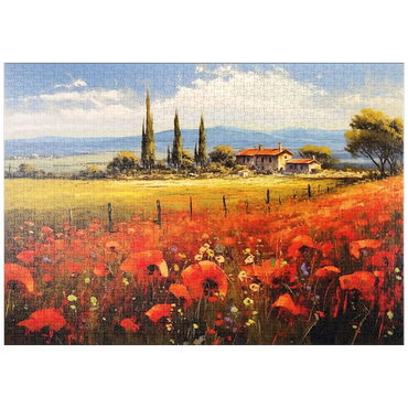 Darstellung des Puzzle Motivs puzzleplate Poppy Fields in Tuscan Countryside 1000 Puzzle