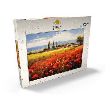 Darstellung des Puzzle Motivs Poppy Fields in Tuscan Countryside 100 Puzzle Schachtel Ansicht2