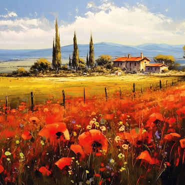 Darstellung des Puzzle Motivs Poppy Fields in Tuscan Countryside 100 Puzzle 3D Modell