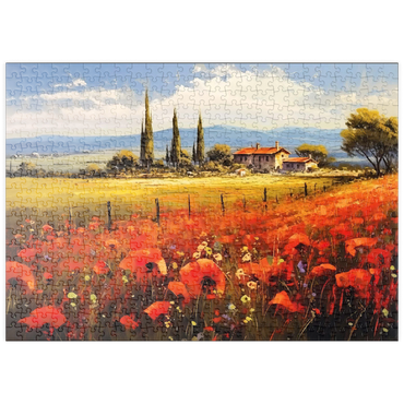 Darstellung des Puzzle Motivs puzzleplate Poppy Fields in Tuscan Countryside 500 Puzzle