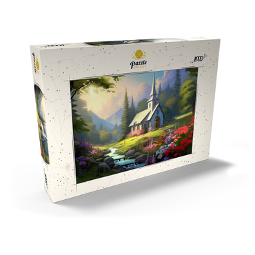 Darstellung des Puzzle Motivs Charming Church in a Mountain Valley 1000 Puzzle Schachtel Ansicht2