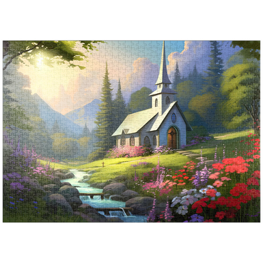 Darstellung des Puzzle Motivs puzzleplate Charming Church in a Mountain Valley 1000 Puzzle