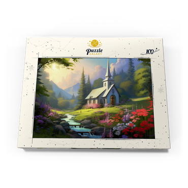 Darstellung des Puzzle Motivs Charming Church in a Mountain Valley 100 Puzzle Schachtel Ansicht3