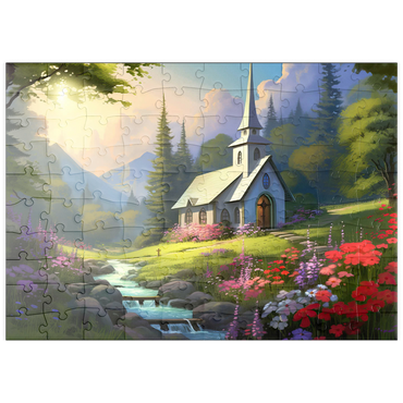 Darstellung des Puzzle Motivs puzzleplate Charming Church in a Mountain Valley 100 Puzzle