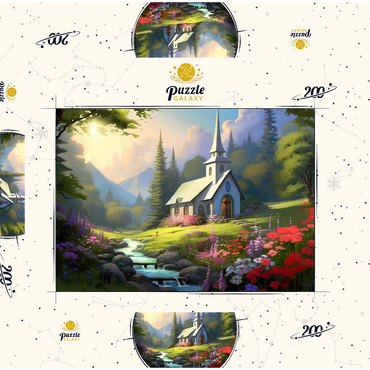 Darstellung des Puzzle Motivs Charming Church in a Mountain Valley 200 Puzzle Schachtel 3D Modell