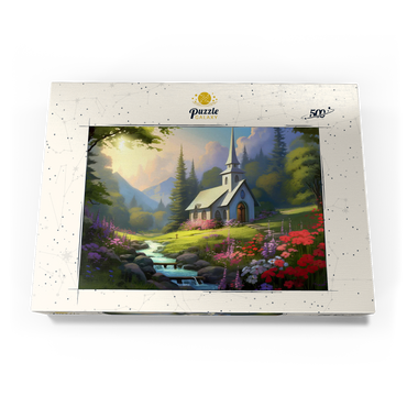 Darstellung des Puzzle Motivs Charming Church in a Mountain Valley 500 Puzzle Schachtel Ansicht3