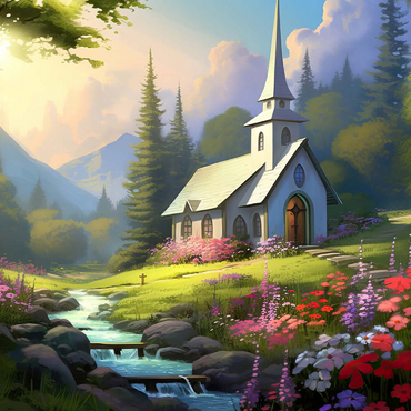 Darstellung des Puzzle Motivs Charming Church in a Mountain Valley 500 Puzzle 3D Modell