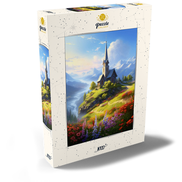 Darstellung des Puzzle Motivs Hilltop Chapel with Mountain Views 1000 Puzzle Schachtel Ansicht2