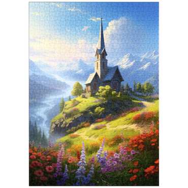 Darstellung des Puzzle Motivs puzzleplate Hilltop Chapel with Mountain Views 1000 Puzzle