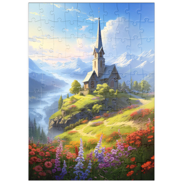 Darstellung des Puzzle Motivs puzzleplate Hilltop Chapel with Mountain Views 100 Puzzle