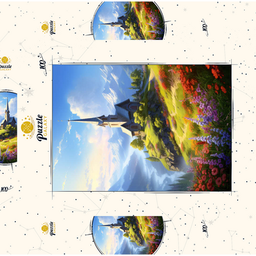 Darstellung des Puzzle Motivs Hilltop Chapel with Mountain Views 100 Puzzle Schachtel 3D Modell